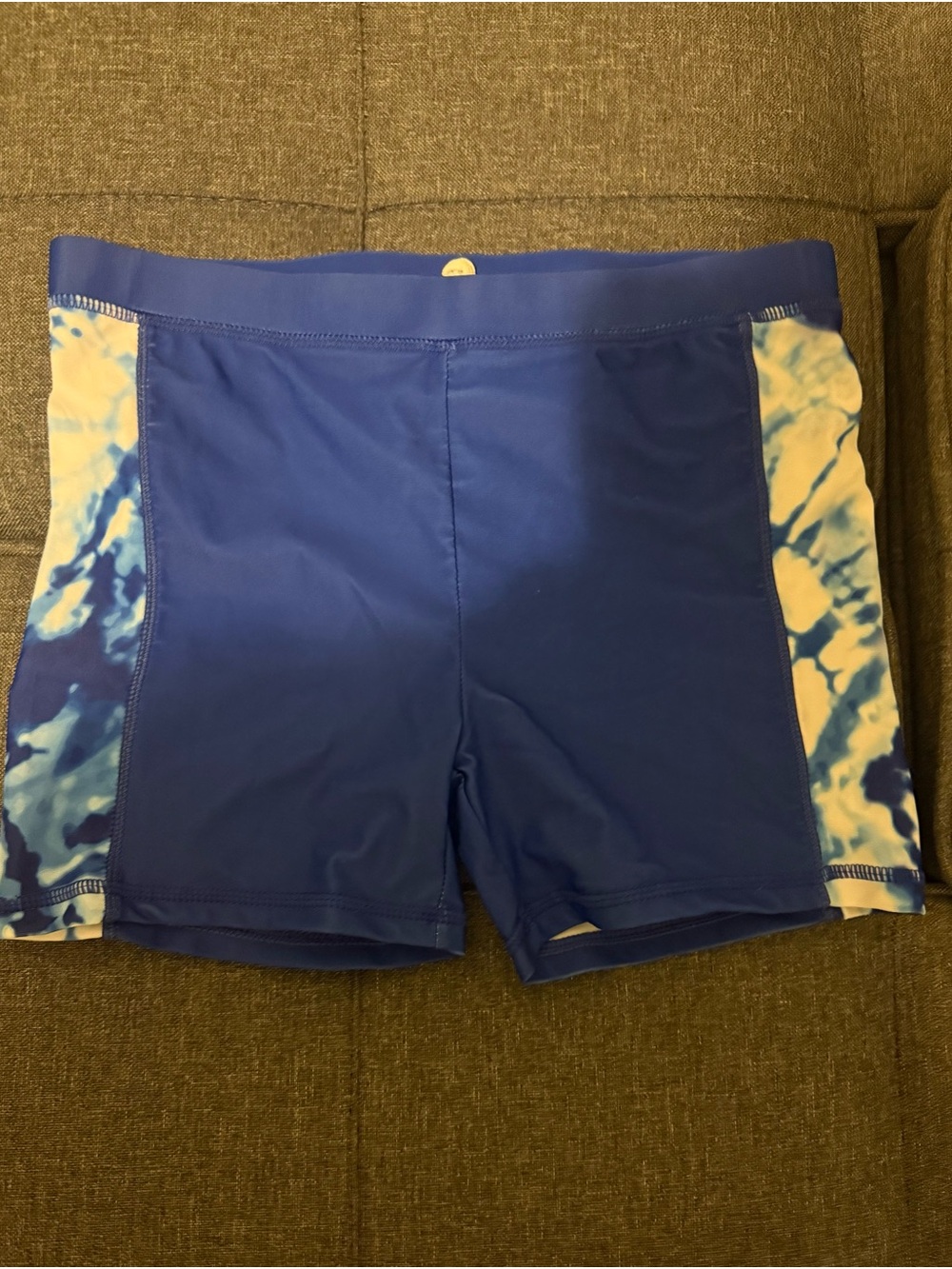 Men's Blue Swim Trunks with Tie-Dye Side Panels